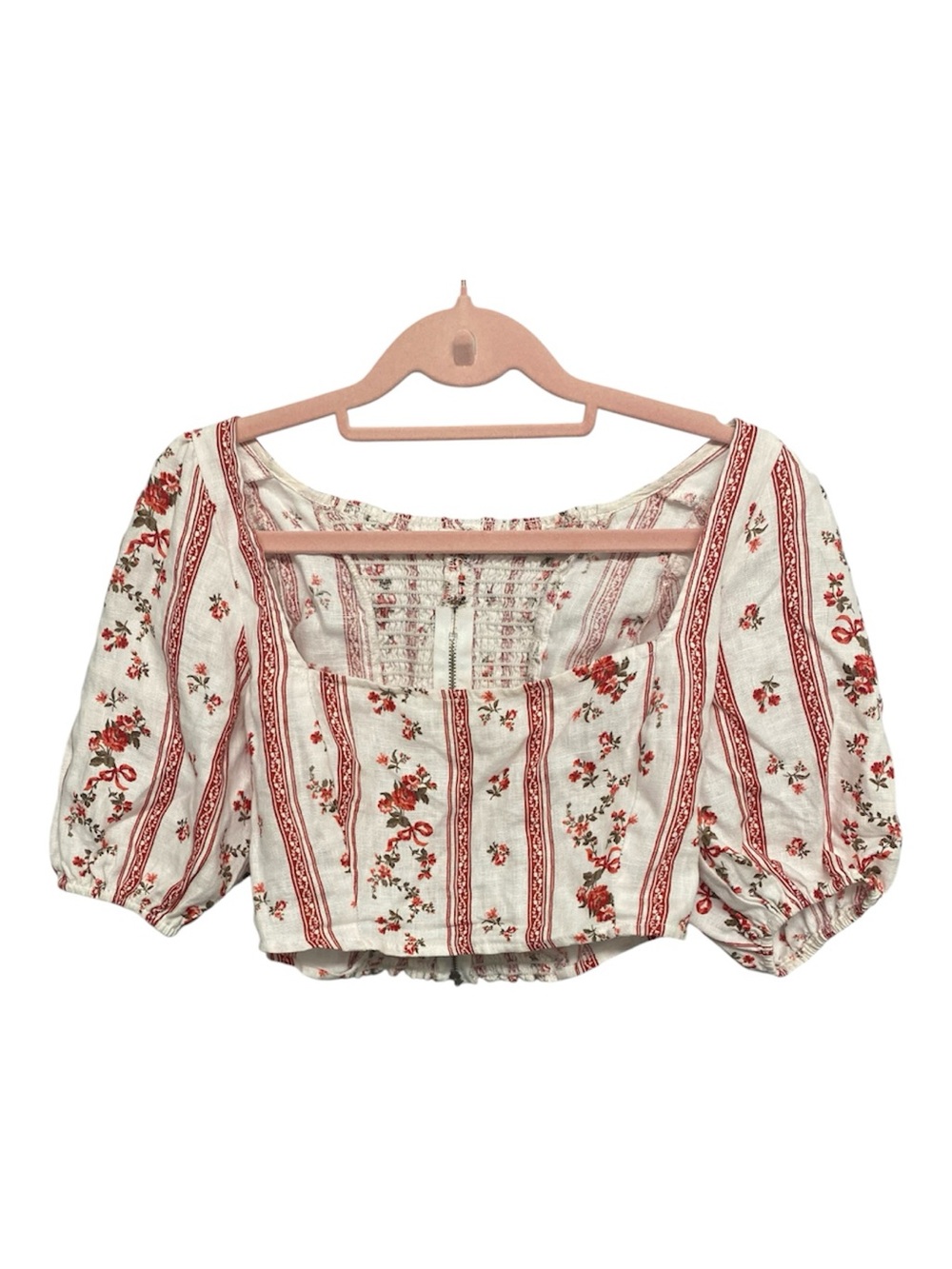 Reformation Yucca Linen Two-Piece with Red Floral Stripe- Sz 6 - Picture 2 of 6